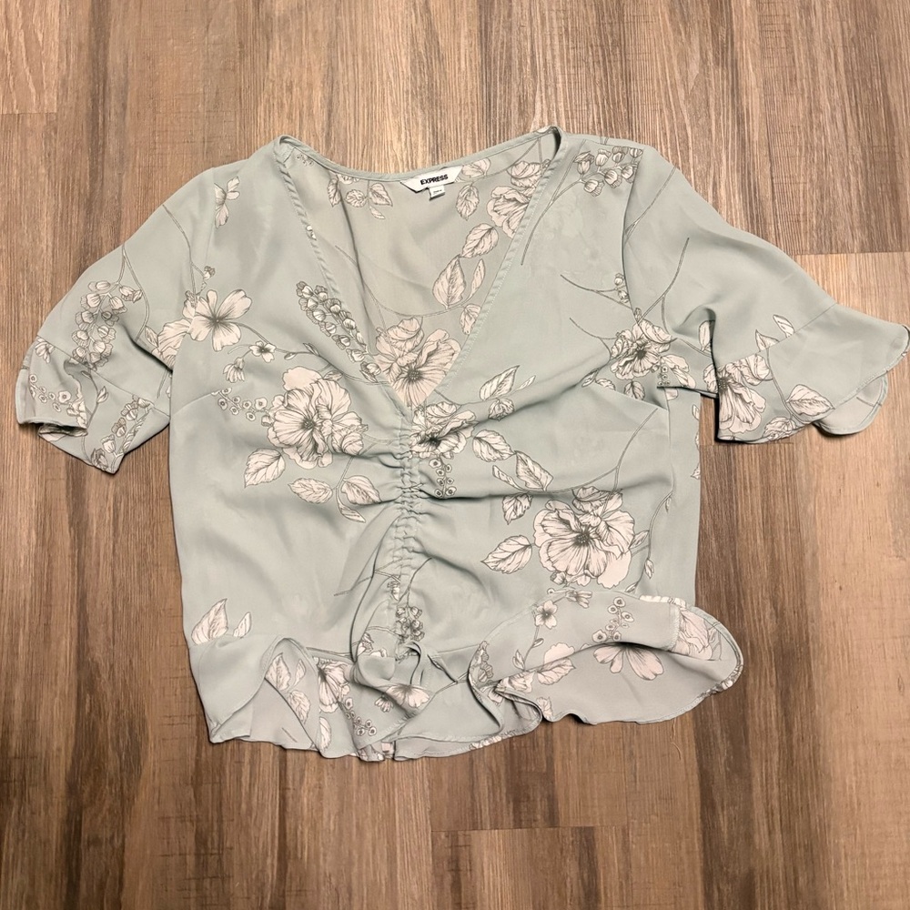 Express Light Green Floral Top